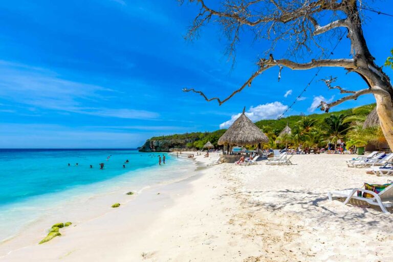A white sand beach seen on Curacao