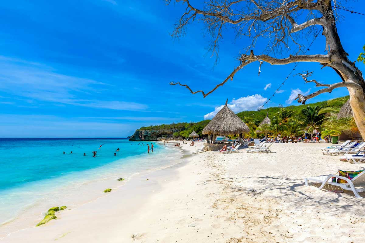 A white sand beach seen on Curacao