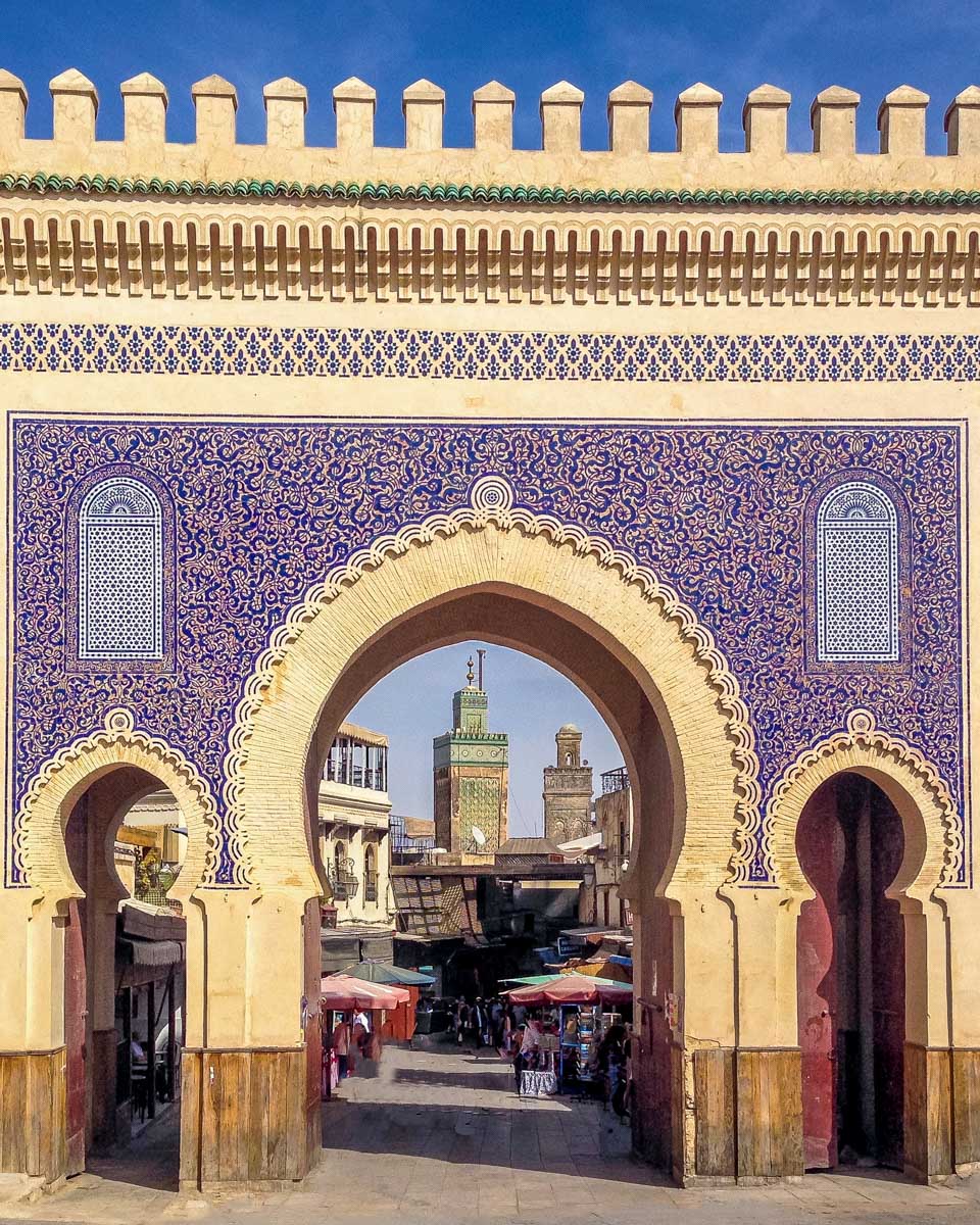 Bab Boujloud in Fez the gate to the medina on a tour from Casablanca Morocco