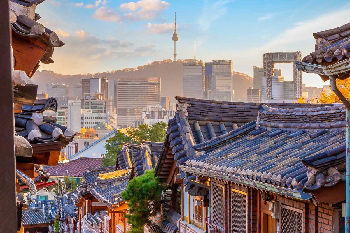 Bukchon Hanok Village in Seoul South Korea at Sunrise