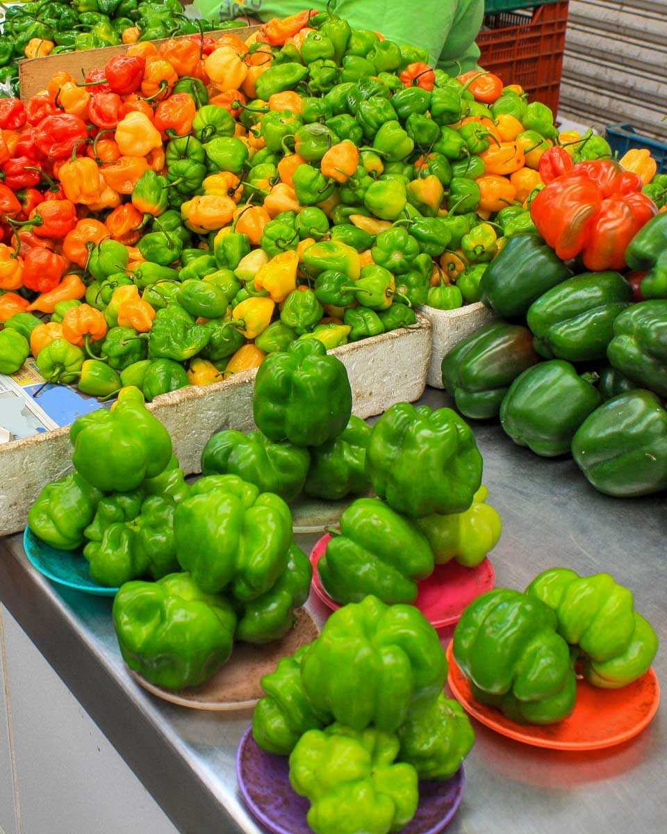 Peppers at a market during a cooking class in Merida Mexico