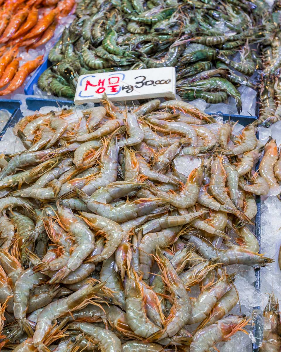 Shrimp bought at a market during a cooking class in Seoul South Korea