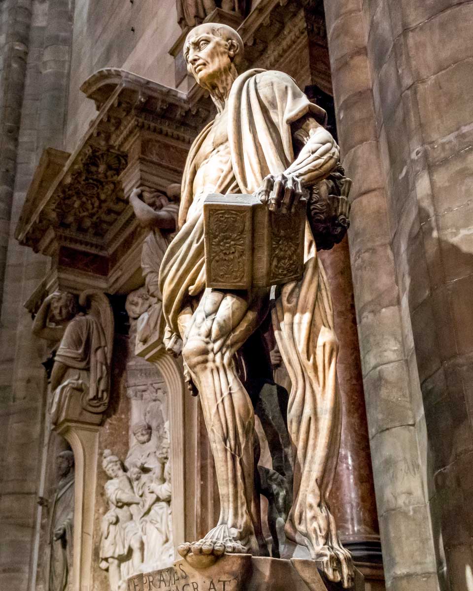 Statue of St Bartholomew in Milan Cathedral Milan Italy