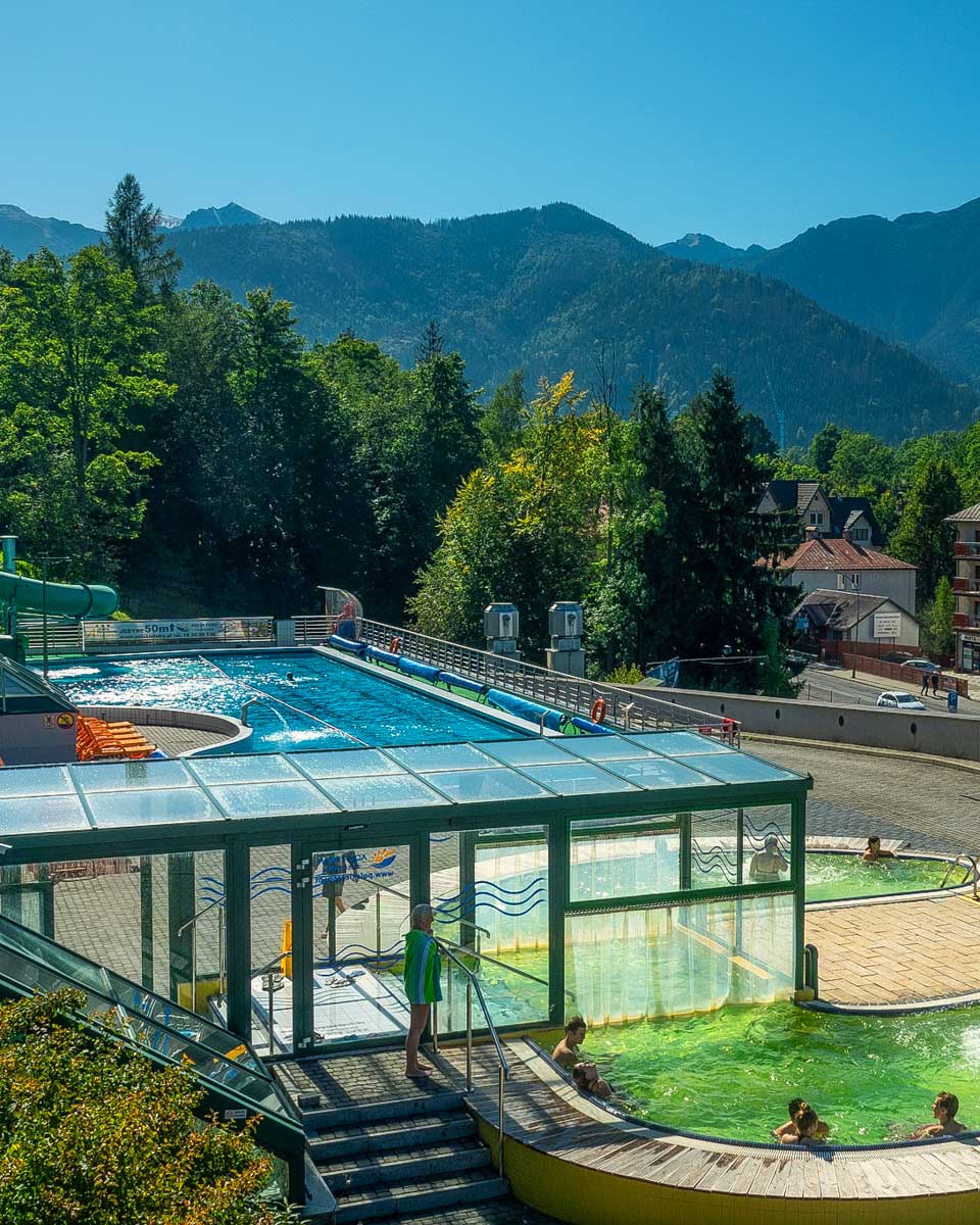 Termy Zakopiańskie thermal pools with mountains in the background on a tour from Krakow Poland 2