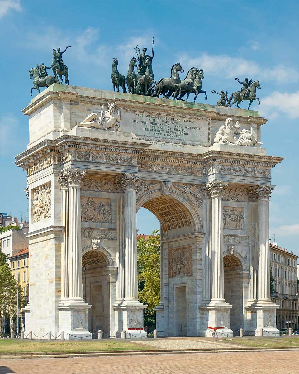 The Arc of Peace seen on a bike tour in Milan Italy