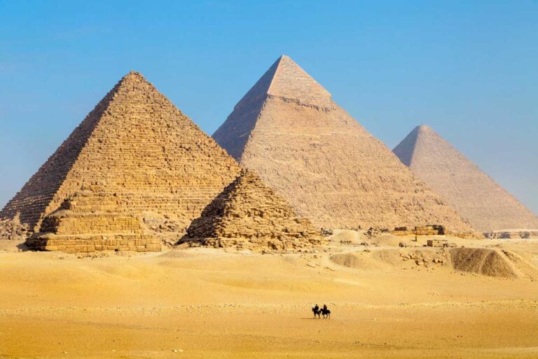 The Great Pyramids of Giza seen near Cairo Egypt