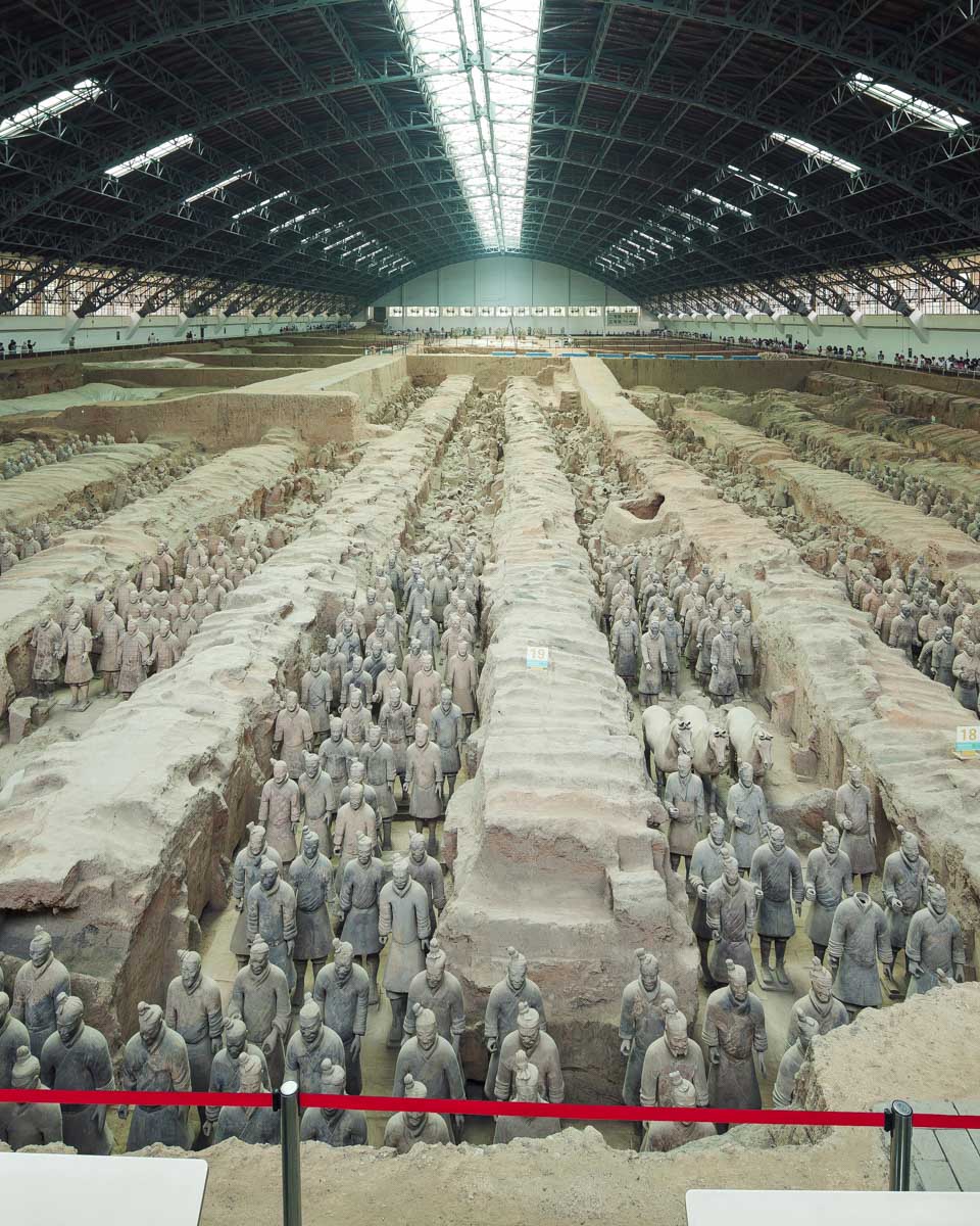 The large Terracotta Army seen in Xi'an on a tour from Beijing China