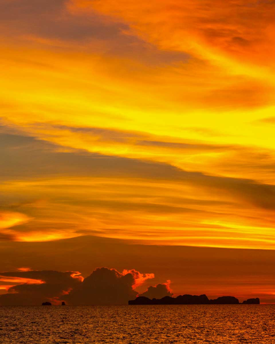The sunset seen from a boat on a tour from Krabi Thailand