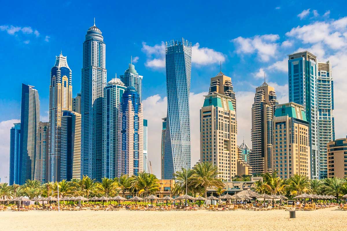 View of the Dubai skyline in Dubai