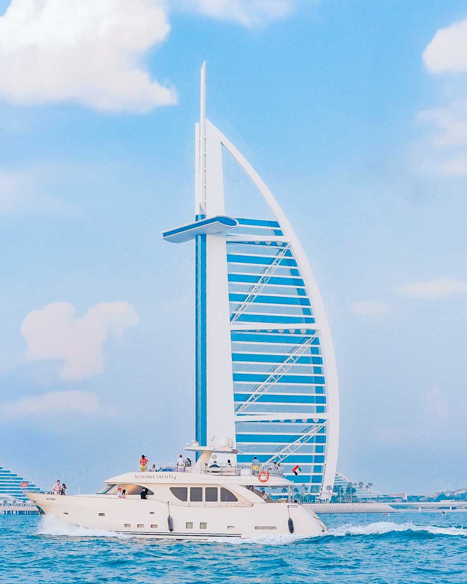 xclusive yachts Burj Al Arab seen on a cruise from Dubai