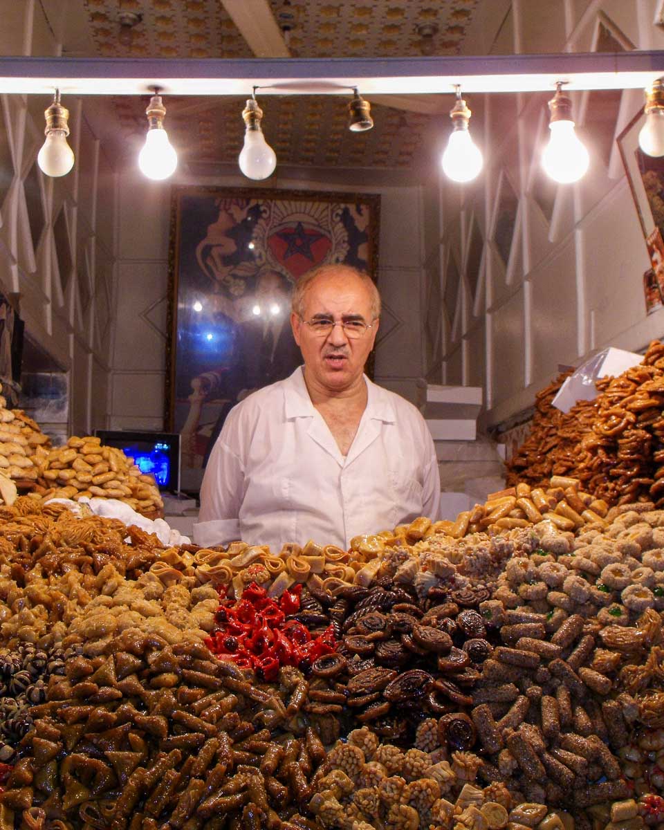 A man sells food at Jemaa el-Fnaa in Marrakech morocco