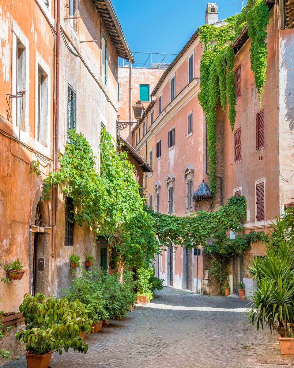 Beautiful street in Trastevere in Rome, Italy