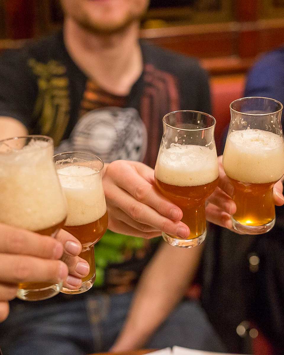 Beer Tasting Ljubljana people drink beer on a tour in Ljublijana Slovenia