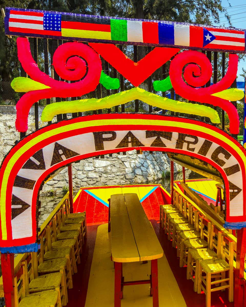 Colorful boats in Xochimilco Mexico on a trip from Mexico City
