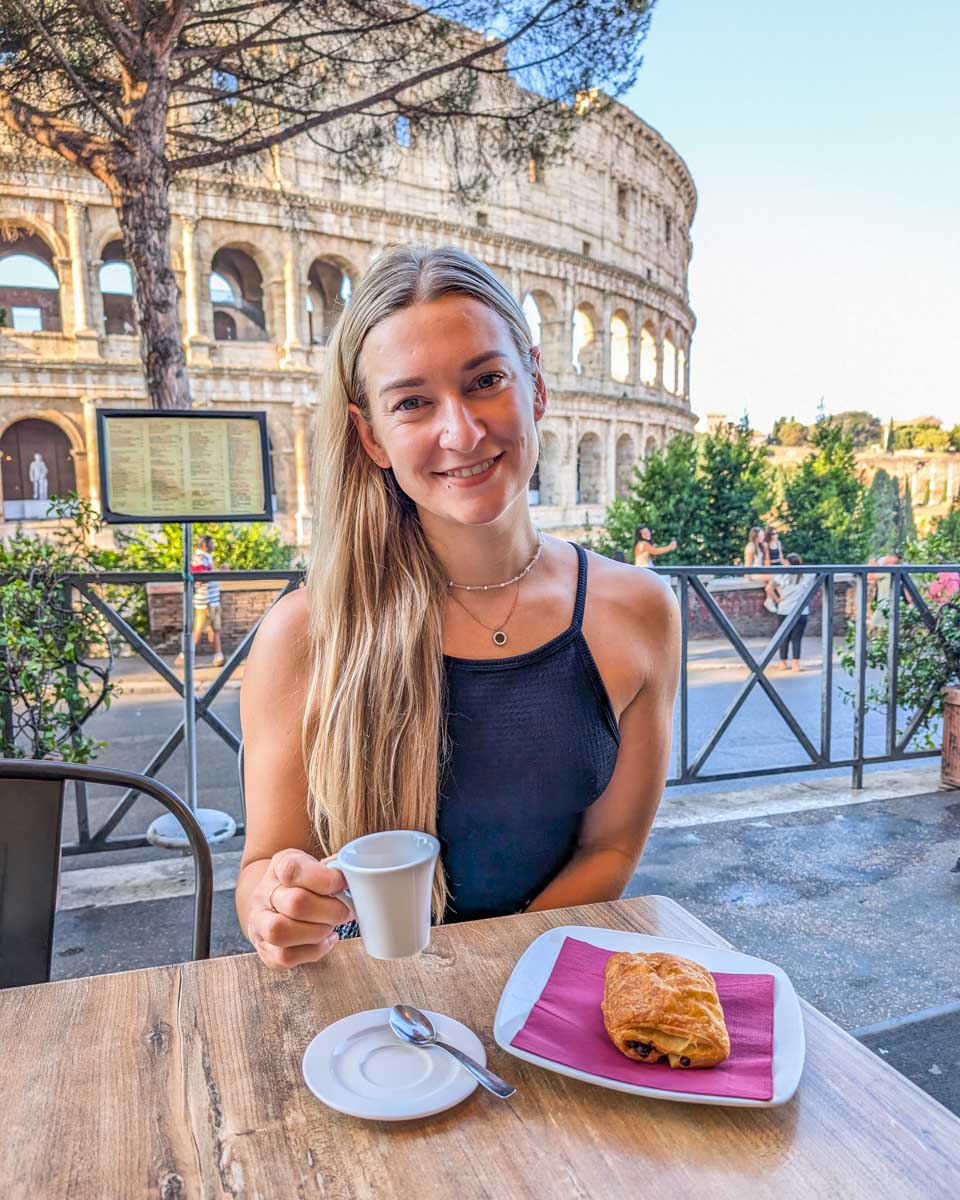 Enjoying breakfast at La Biga Wine Food in Rome, Italy