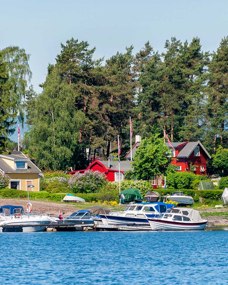 Homes on the Oslo Fjord on a cruise from Oslo Norway