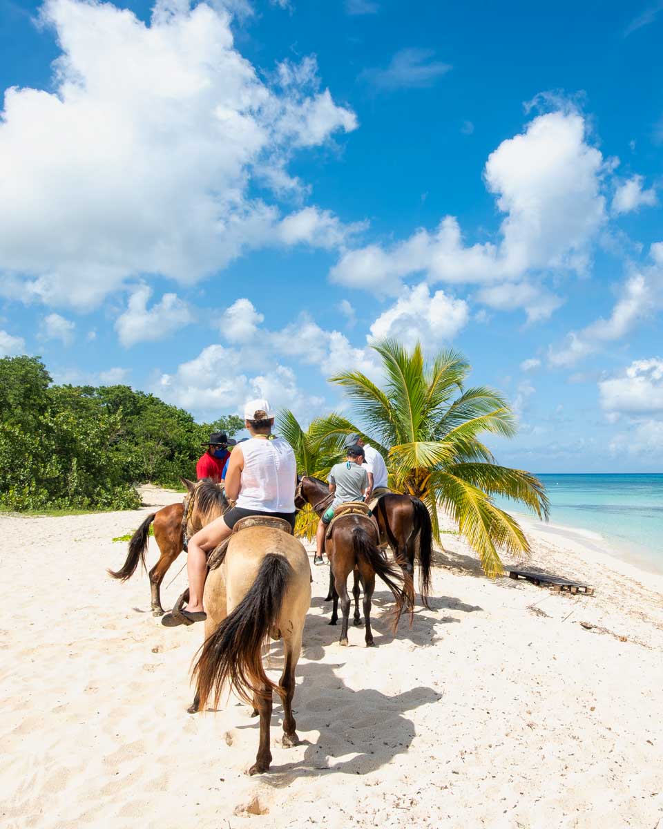 Looking-at-people-riding-horses-on-the-beach-in-St Lucia