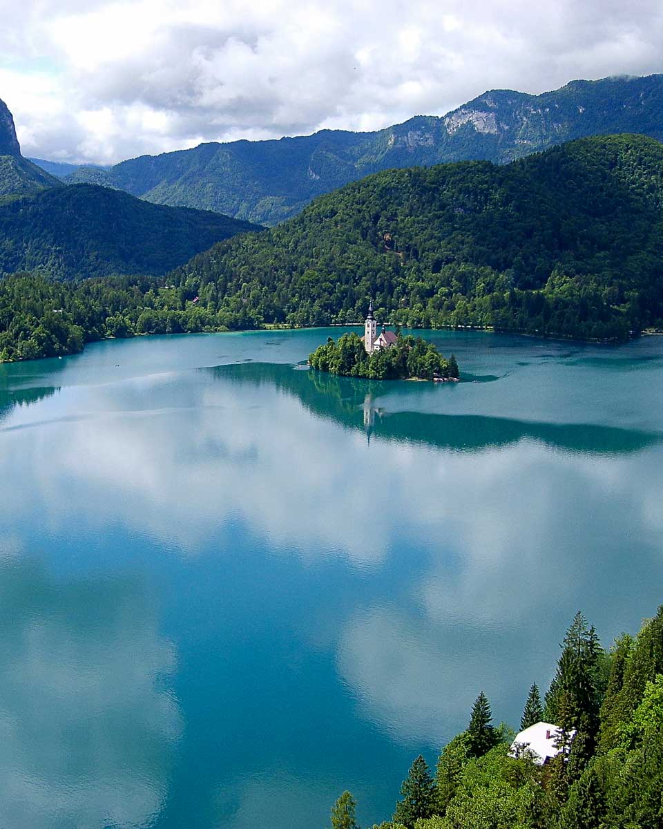 Looking over Lake Bled on a tour from Ljublijana Slovenia