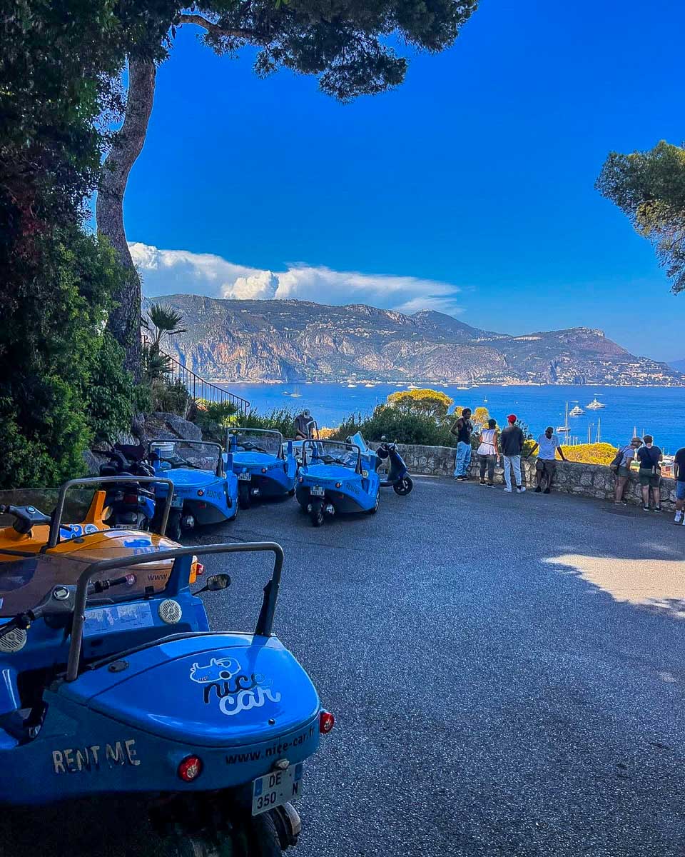 Nicecar cars parked at a scenic overlook on a tour from Nice France
