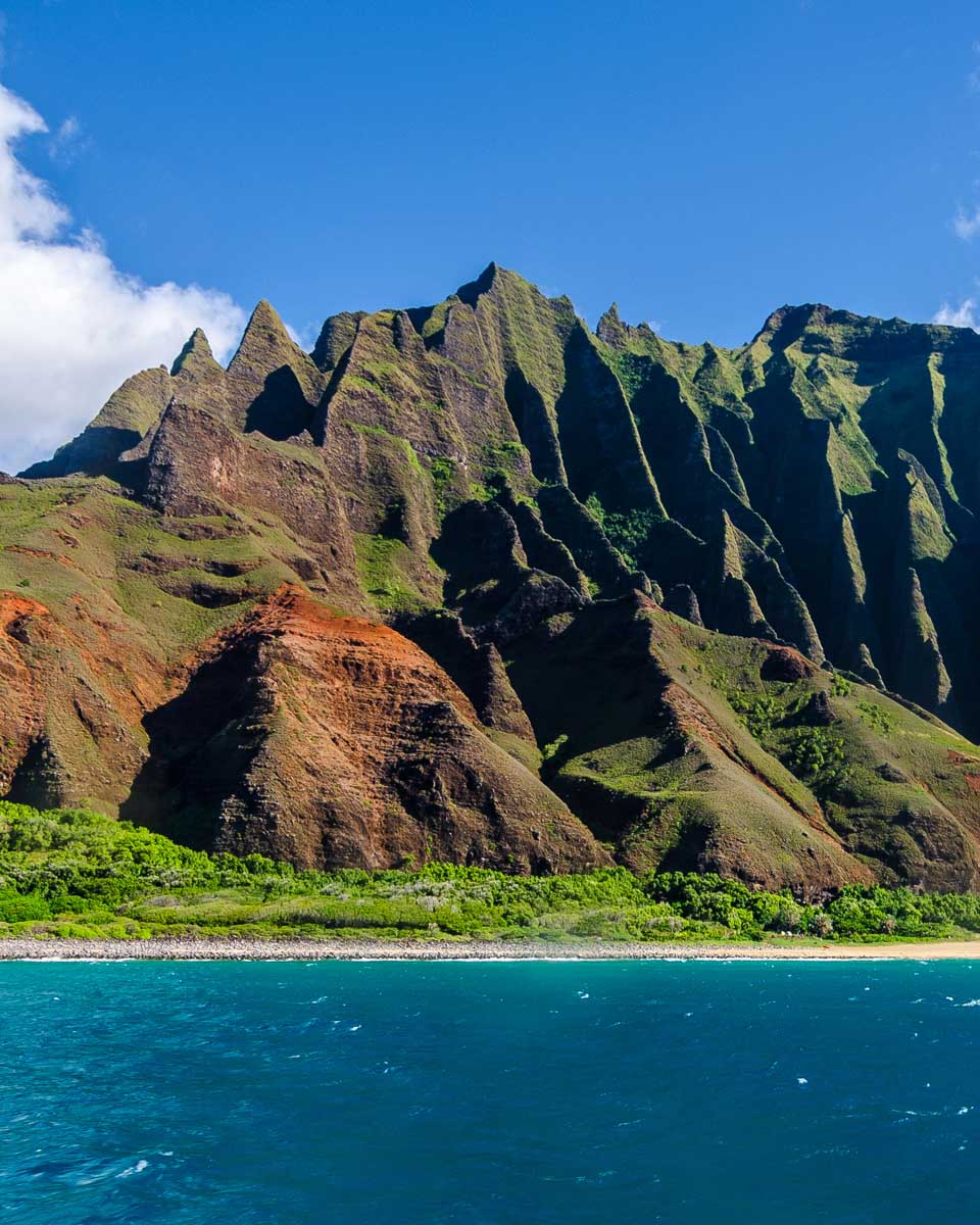 The Na Pali coast seen on a boat tour from Kauai Hawaii