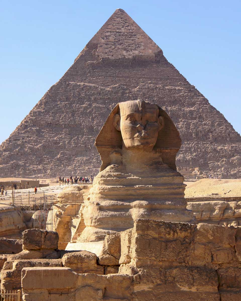 The-Sphinx-at-the-Pyramids-of-Giza-in-Cairo-Egypt on a trip from Camels ride through the desert at sunset on a tour from Sharm El Sheikh Egypt