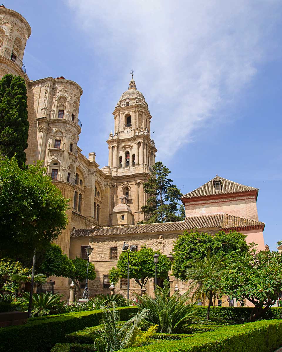 The outside of the Malaga Cathedral in Spain