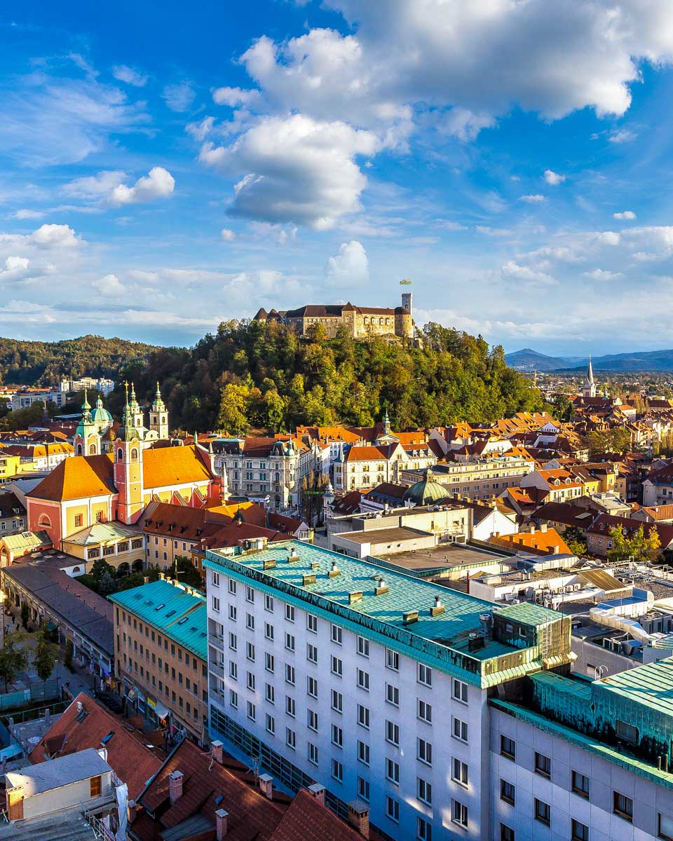 The view of the city from Ljubljana Skyscraper seen on a tour from Ljubljana Slovenia