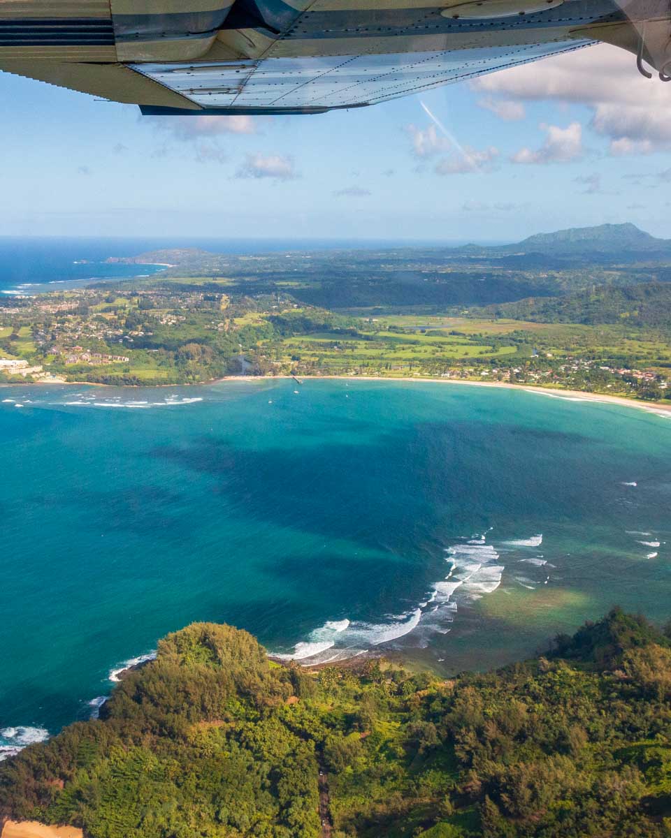 A bay seen on a plane tour in Kauai Hawaii
