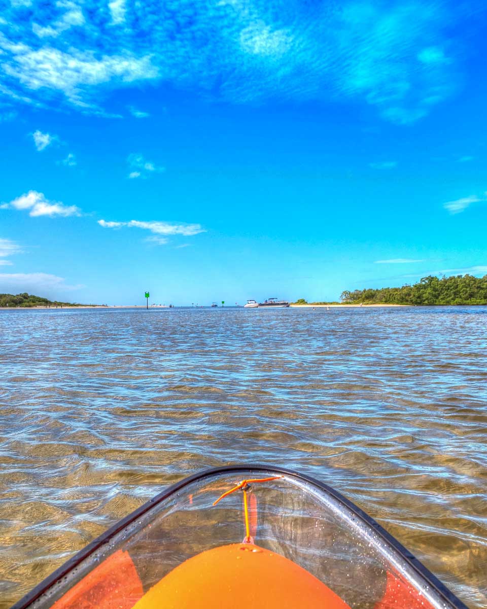 A clear kayak going through mangroves in Turks and Caicos