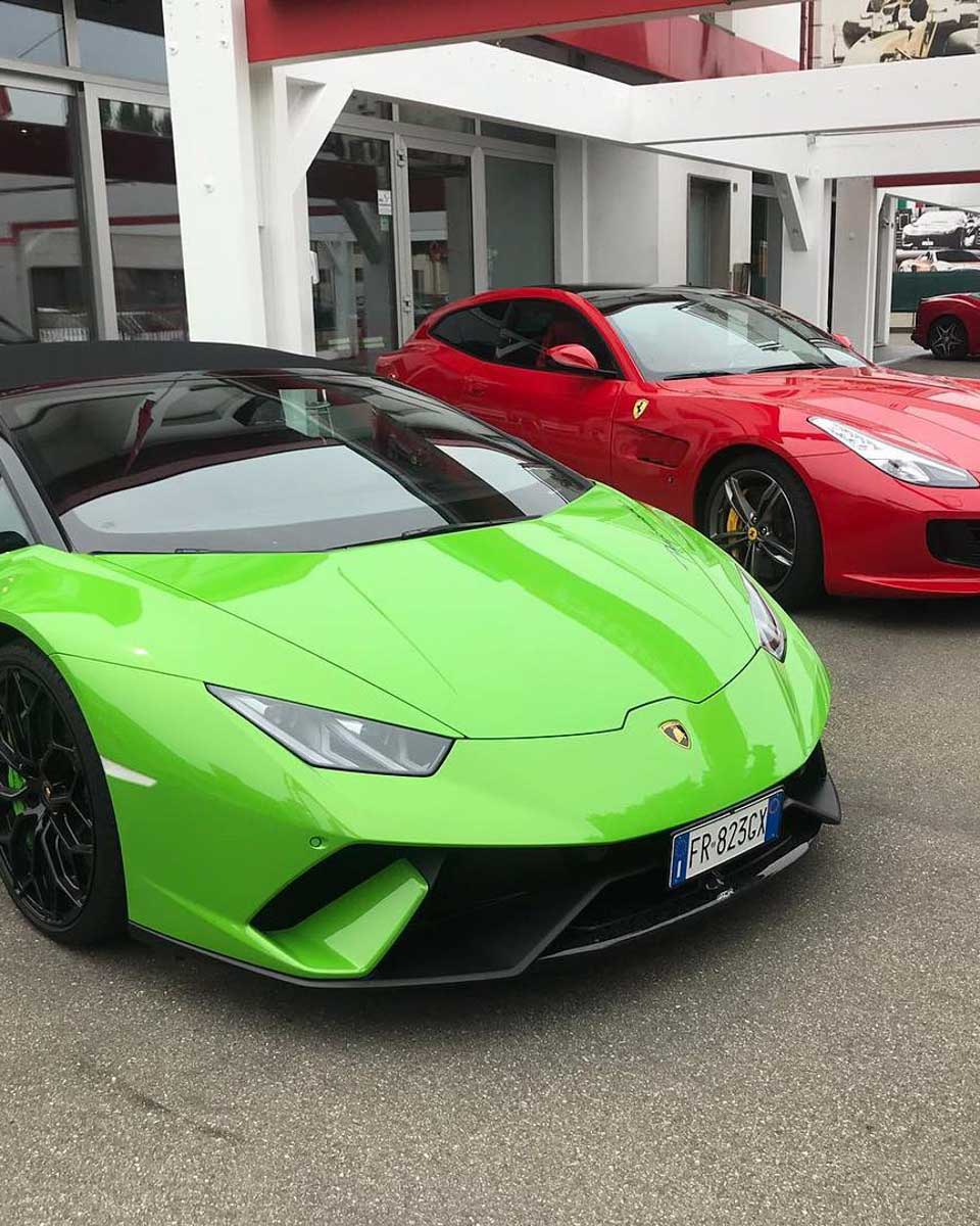 A ferrari and lamborghini seen on a tour from Bologna Italy