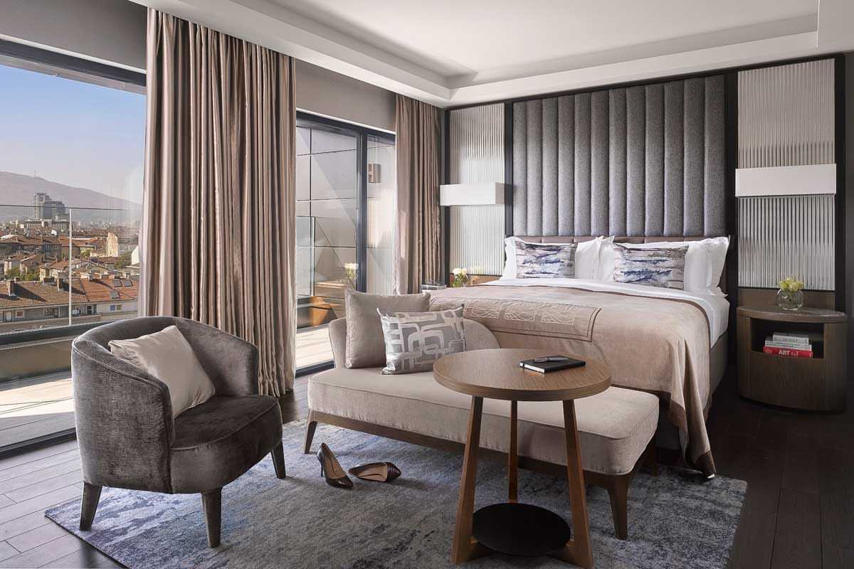 A hotel room at the InterContinental Sofia Hotel in Sofia Bulgaria