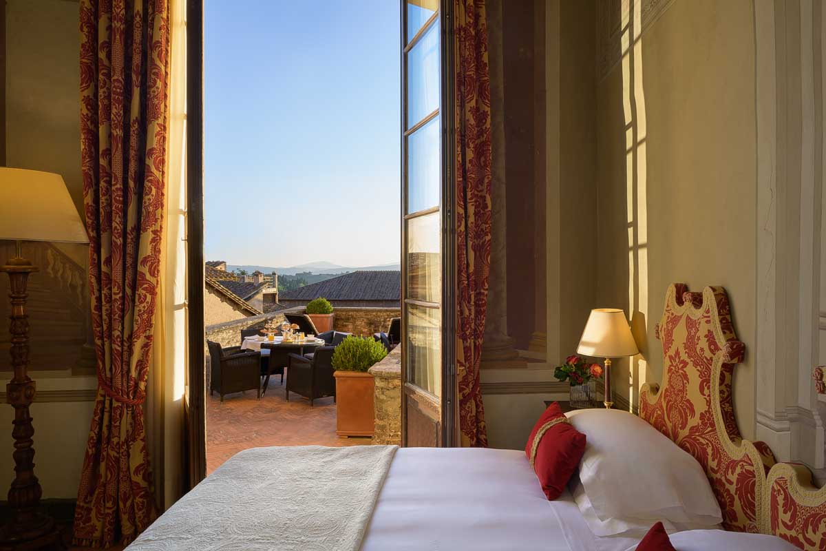 A hotel room with a view at the Grand Hotel Continental Siena Italy
