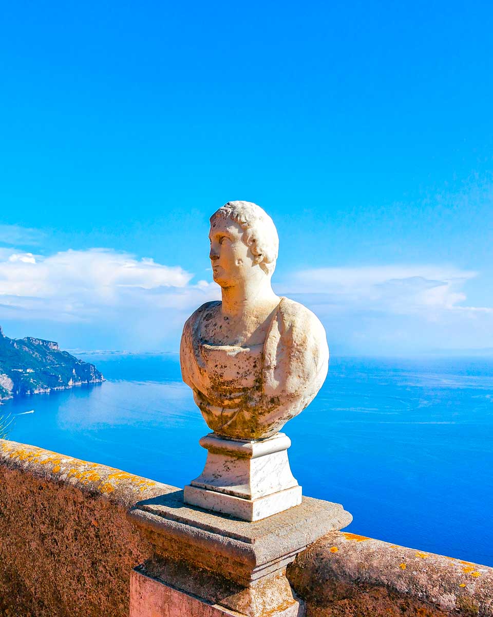 A statue head at the Villa Rufolo in Ravello Italy