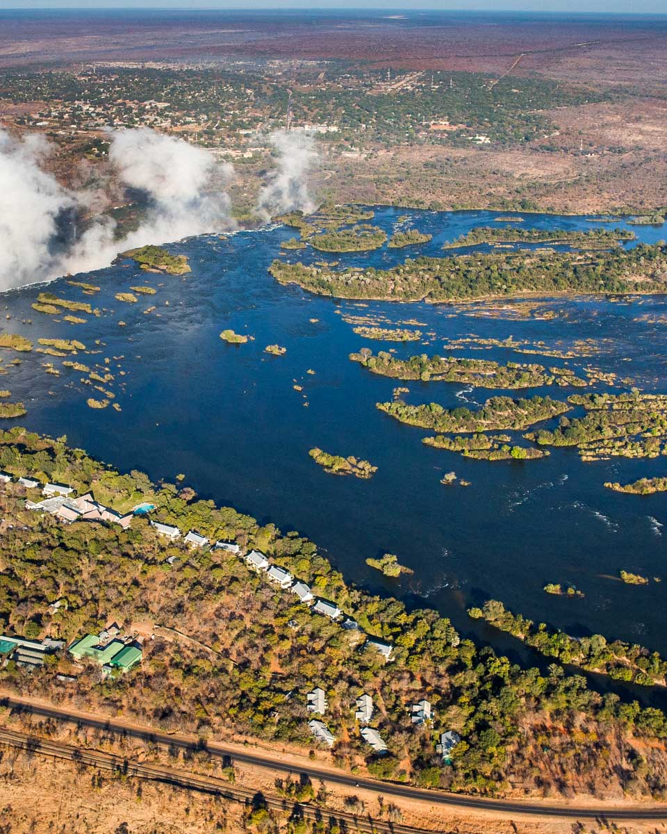 A view of the surrounding area around Victoria Falls on a helicopter tour