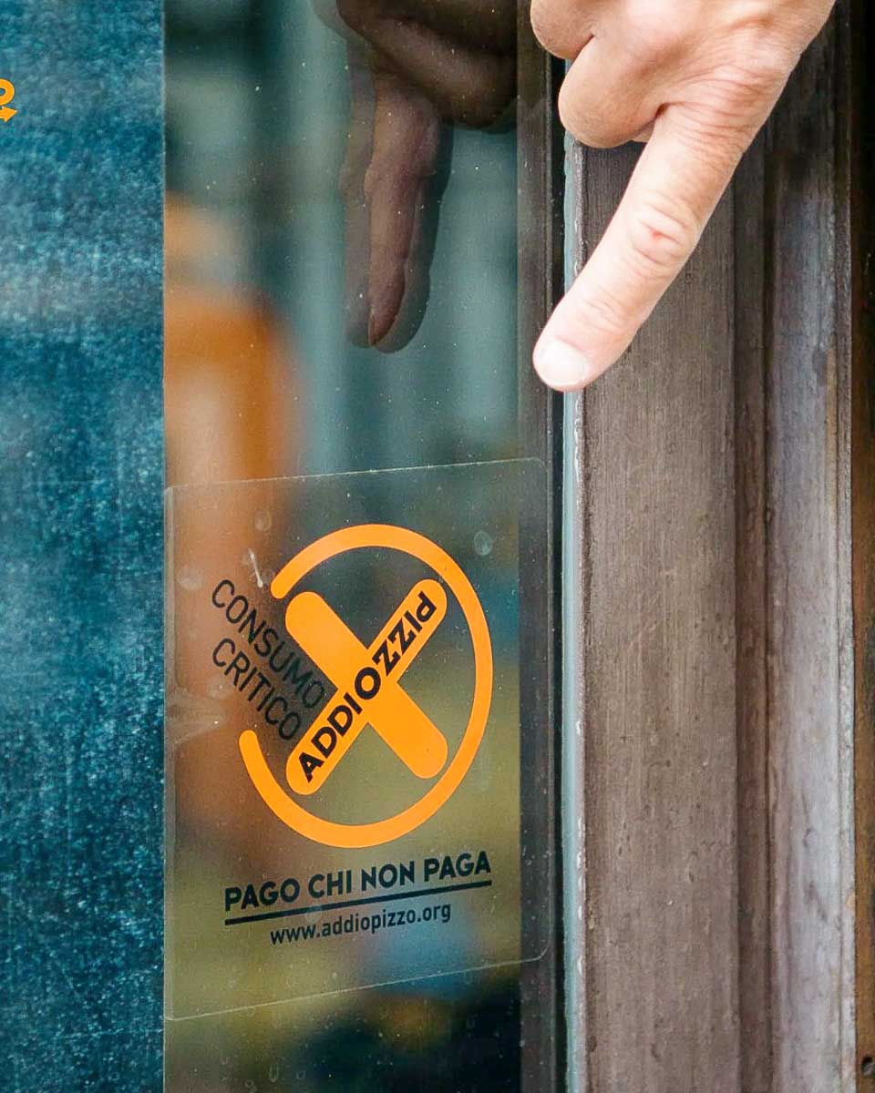 Addiopizzo Travel an anti mafia sign in Palermo Sicily Italy