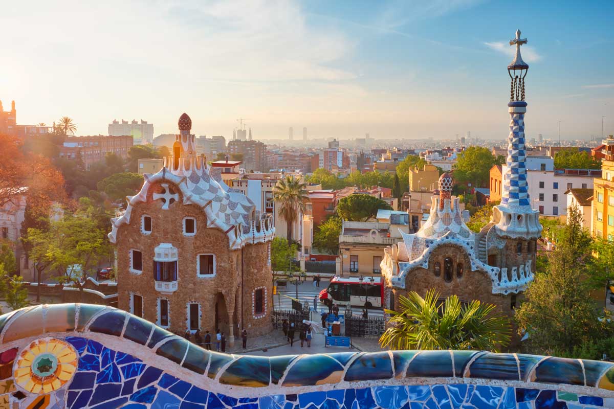 Barcelona City view from Guell Park in Spain