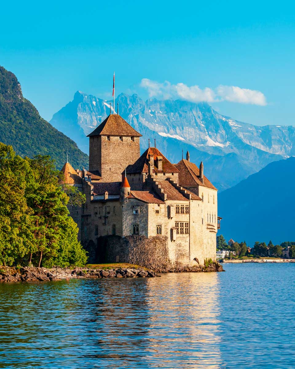 Chateau Chillon Castle seen on a tour from Geneva Switzerland