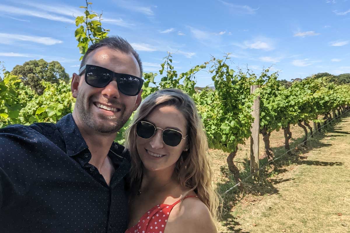 Daniel-and-Bailey-take-a-selfie-at-a-winery-near-Verona Italy