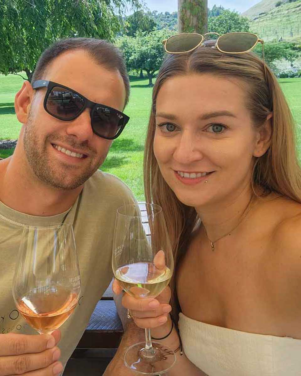 Daniel-and-Bailey-take-a-selfie-while-drinking-wine-near-Crete Greece