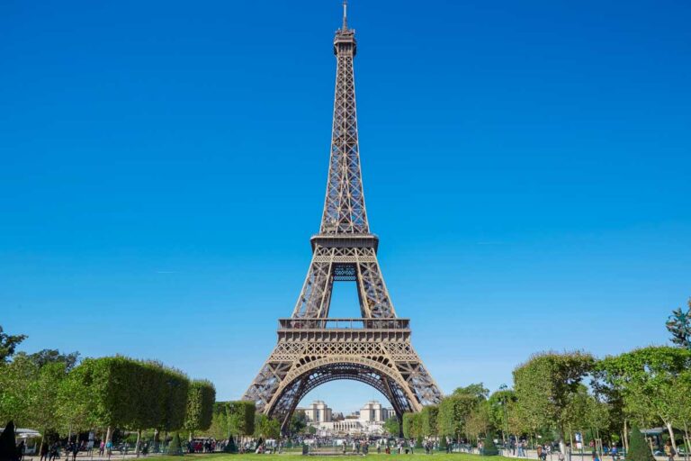 Eiffel Tower seen on a sunny day in Paris France