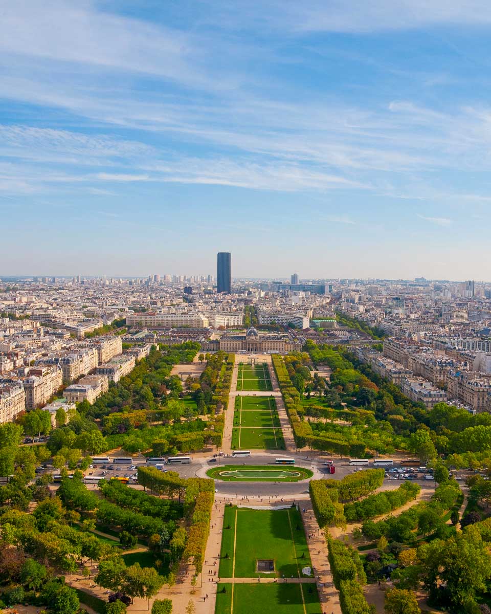 Famous view from the Eiffel Tower in Paris France