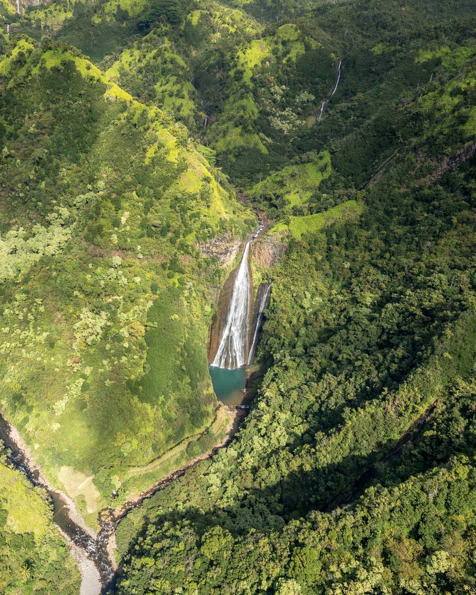 Jurassic Park Falls seen on a plane tour over Kauai Hawaii
