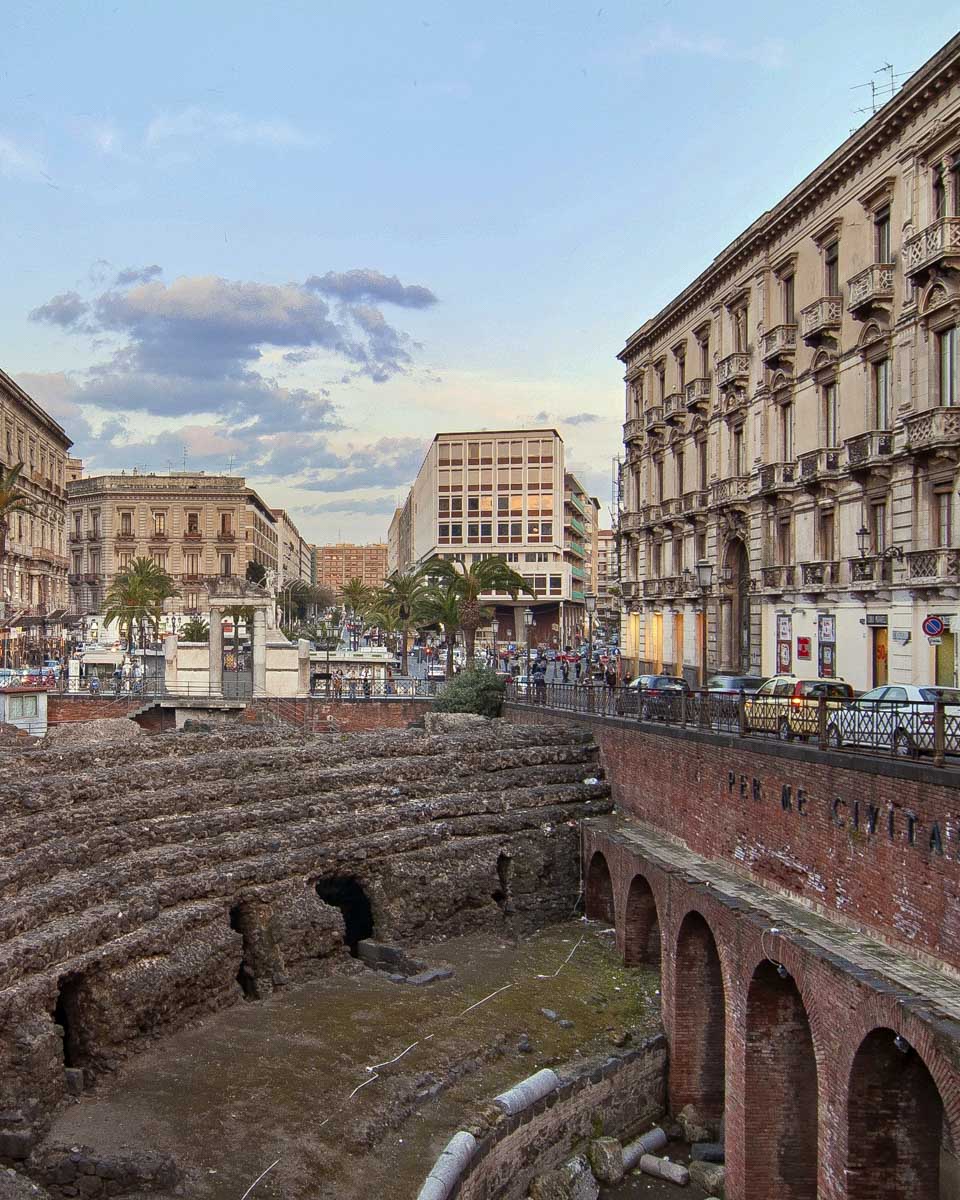 Roman Amphitheater of Catania seen on a tour of Catania Sicily Italy