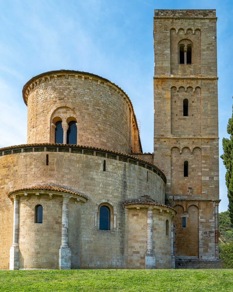 Sant Antimo Abbey seen on a wine tour from Siena Italy