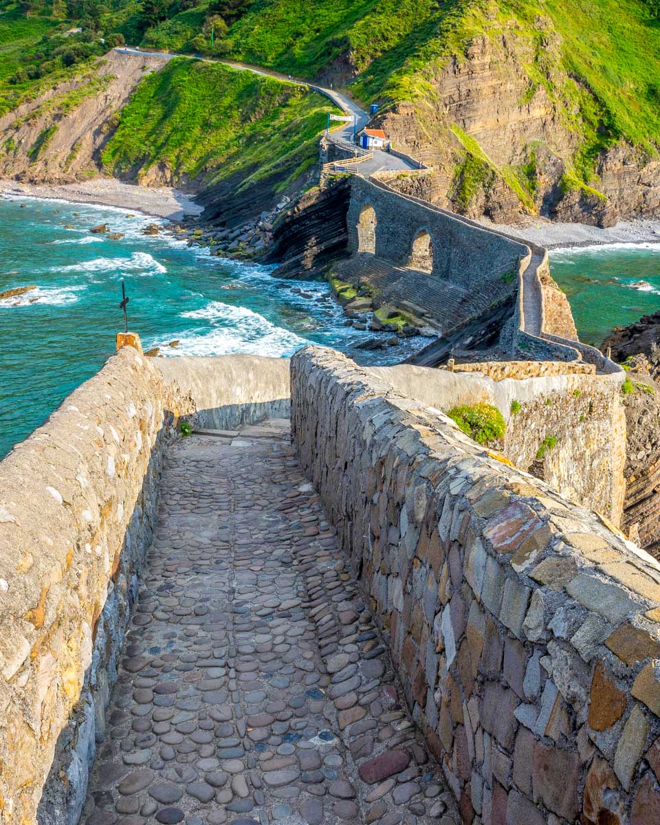 Steps leading to Gaztelugatxe on a tour from Bilbao Spain