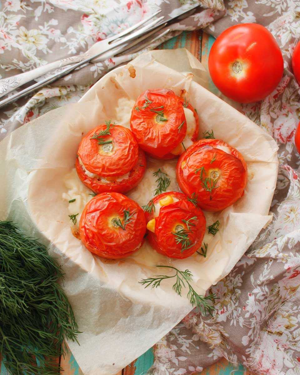 Stuffed tomatoes made during a cooking class in Mykonos Greece