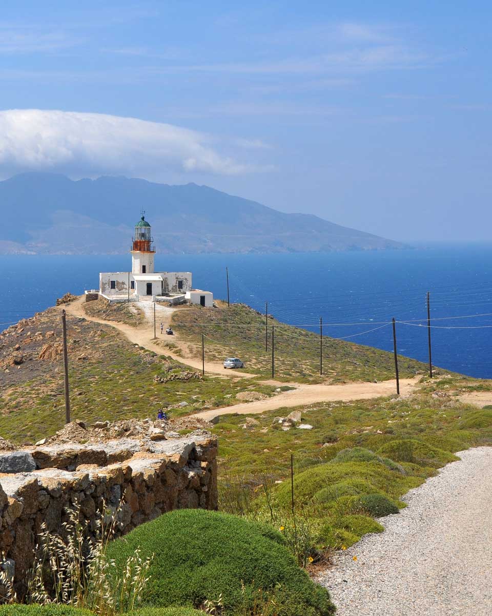 The Armenistis Lighthouse seen on a jeep tour in Mykonos Greece