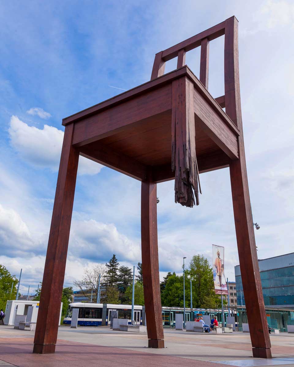 The Broken Chair sculpture in Geneva Switzerland