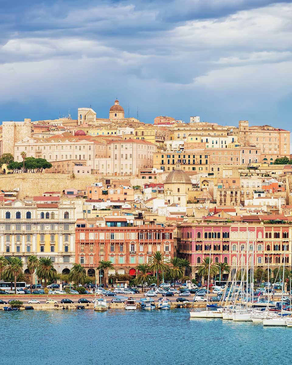 The city of Cagliari, Italy seen from the water on a sailing tour