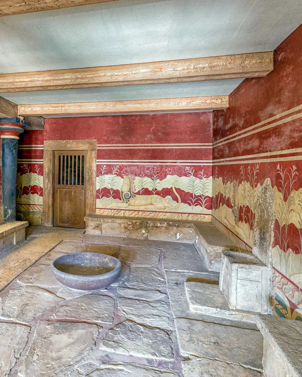The kings chamber in Knossos Palace seen on a tour from Crete Greece 1